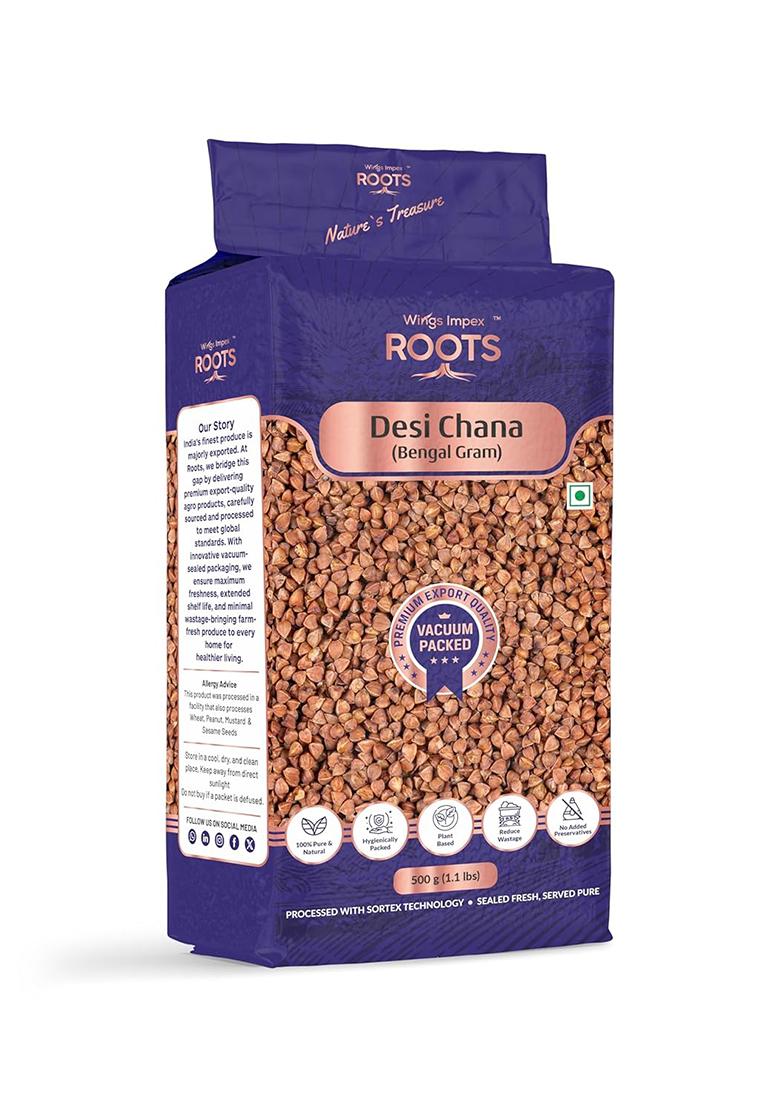 Roots Desi Chana 500 Gm | Premium Whole Brown Chickpeas | Bengal Gram | Natural Unpolished Pulses | Protein-Rich & Vacuum Packed Freshness