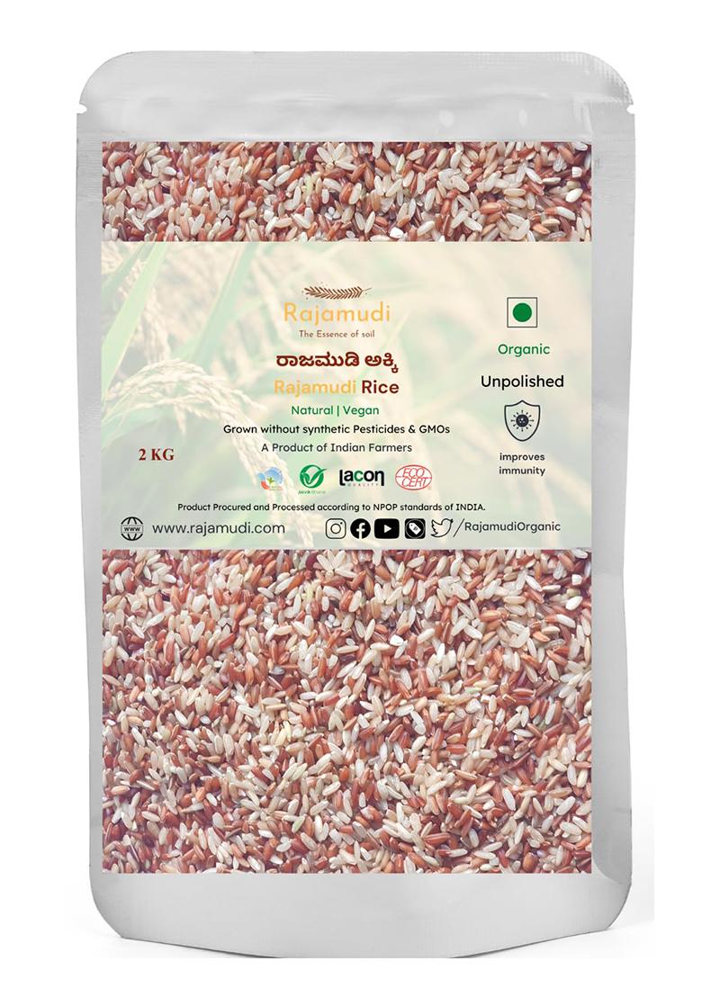 Rajamudi – Authentic Rajamudi Rice (Unpolished) 2 Kg – Certified Organic | 100% Pure, Rich In Antioxidants, Low Gi | High Zinc | Non-Gmo | Grown Without Pesticides & Chemicals | Pride Of Karnataka