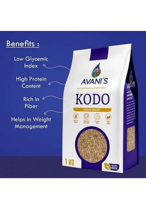 Avani'S Kodo Millet Unpolished 1Kg Each (Pack Of 2) | Kodri Naturals | Grains Kodra/Varagu/Arikelu/Hark Native Low Gi Millet Rice, High Protein & 100% More Fibre Than Rice