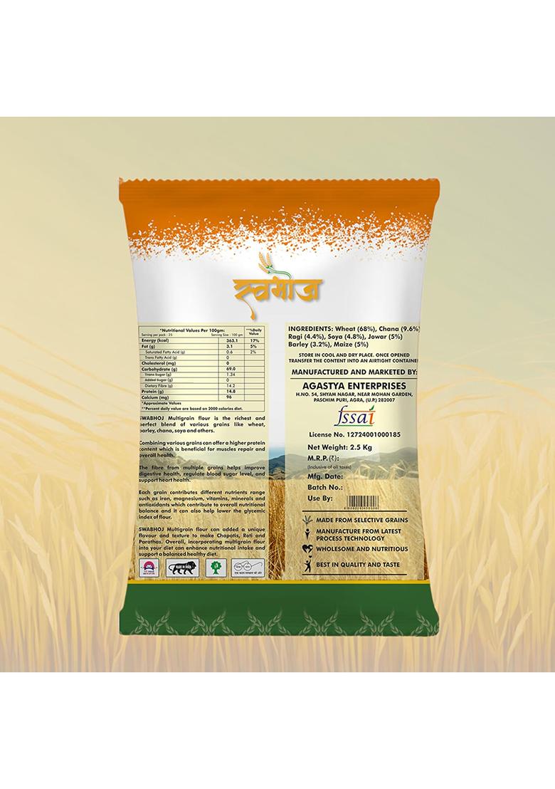 Swabhoj Atta With Multigrain – 7 Grain Blend (2.5Kg) | Stone-Ground & Cold-Pressed | 100% Organic | High Protein & Fibre | Low Gi | No Preservatives | Nutritious Flour For Daily Use