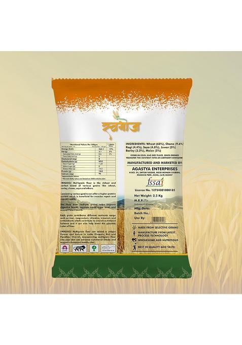 Swabhoj Atta With Multigrain – 7 Grain Blend (2.5Kg) | Stone-Ground & Cold-Pressed | 100% Organic | High Protein & Fibre | Low Gi | No Preservatives | Nutritious Flour For Daily Use