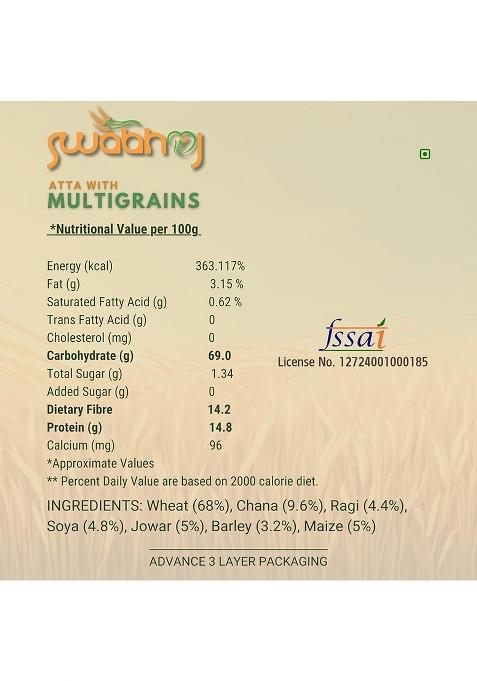 Swabhoj Atta With Multigrain – 7 Grain Blend (2.5Kg) | Stone-Ground & Cold-Pressed | 100% Organic | High Protein & Fibre | Low Gi | No Preservatives | Nutritious Flour For Daily Use