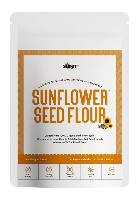 Saket Foods Sunflower Seeds Flour| Pure And Organic Sunflower Seeds| Gluten Free| Nutrient Rich| Sunflower Seed Powder| Ideal For Making- Kheer, Ice-Cram, Macrons, Cakes, Puddings| 250 Gram