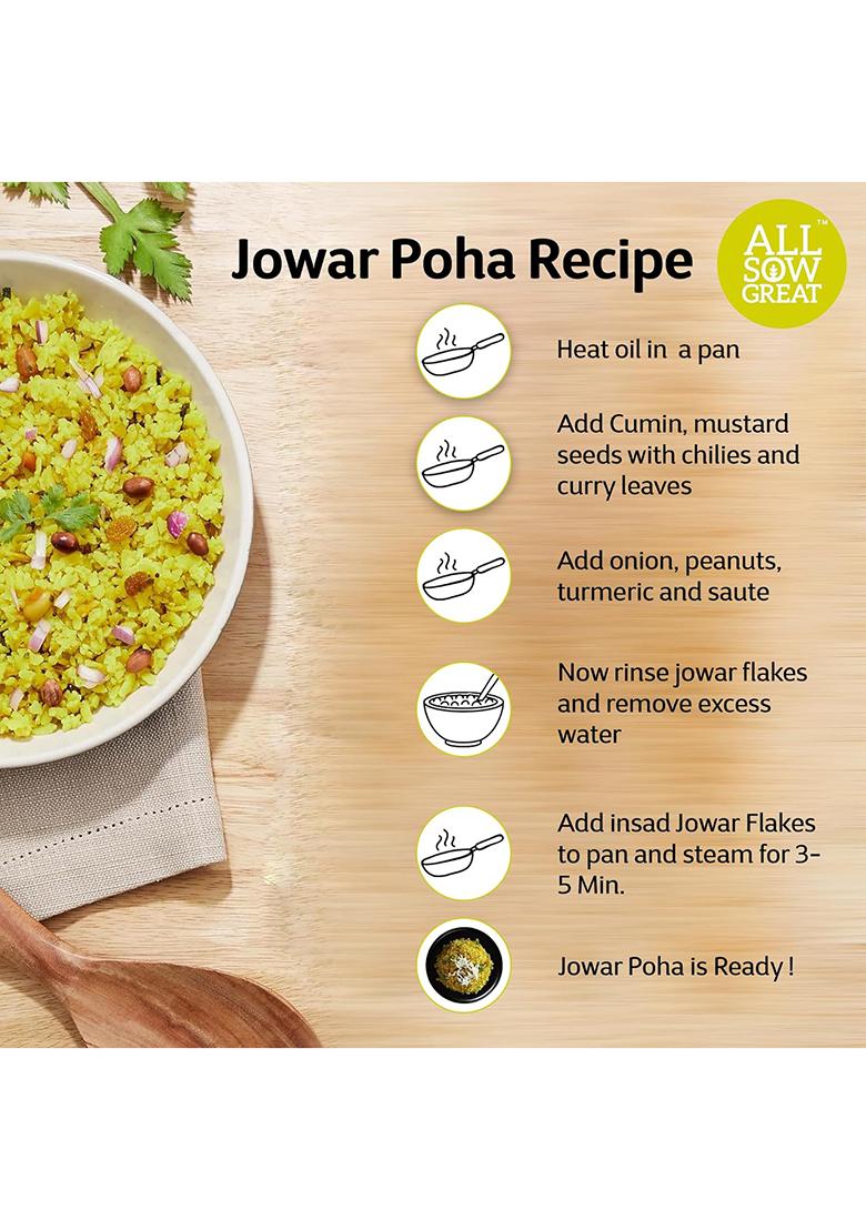 All Sow Great Jowar Poha Flakes | Jowar Poha/Flakes For Healthy Breakfast Rich In Fiber & Protein | Millet Flakes For Diet Food | Gluten Free Jowar Sorghum Flakes (250G, Pack Of 2)