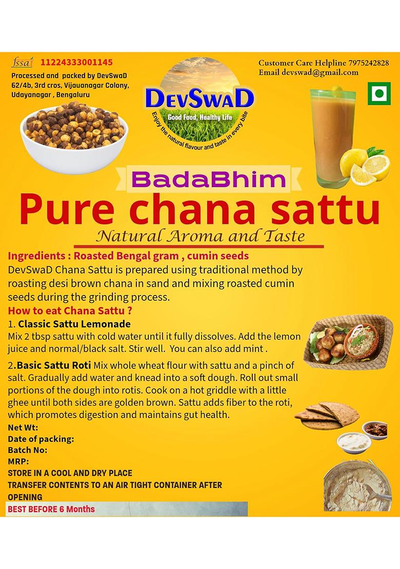 Devswad Pure Bihari Chana Sattu|Traditional Way Of Preparation|Freshly Roasted Bengal Gram|Super Food|High In Protein (930 G|No Preservatives