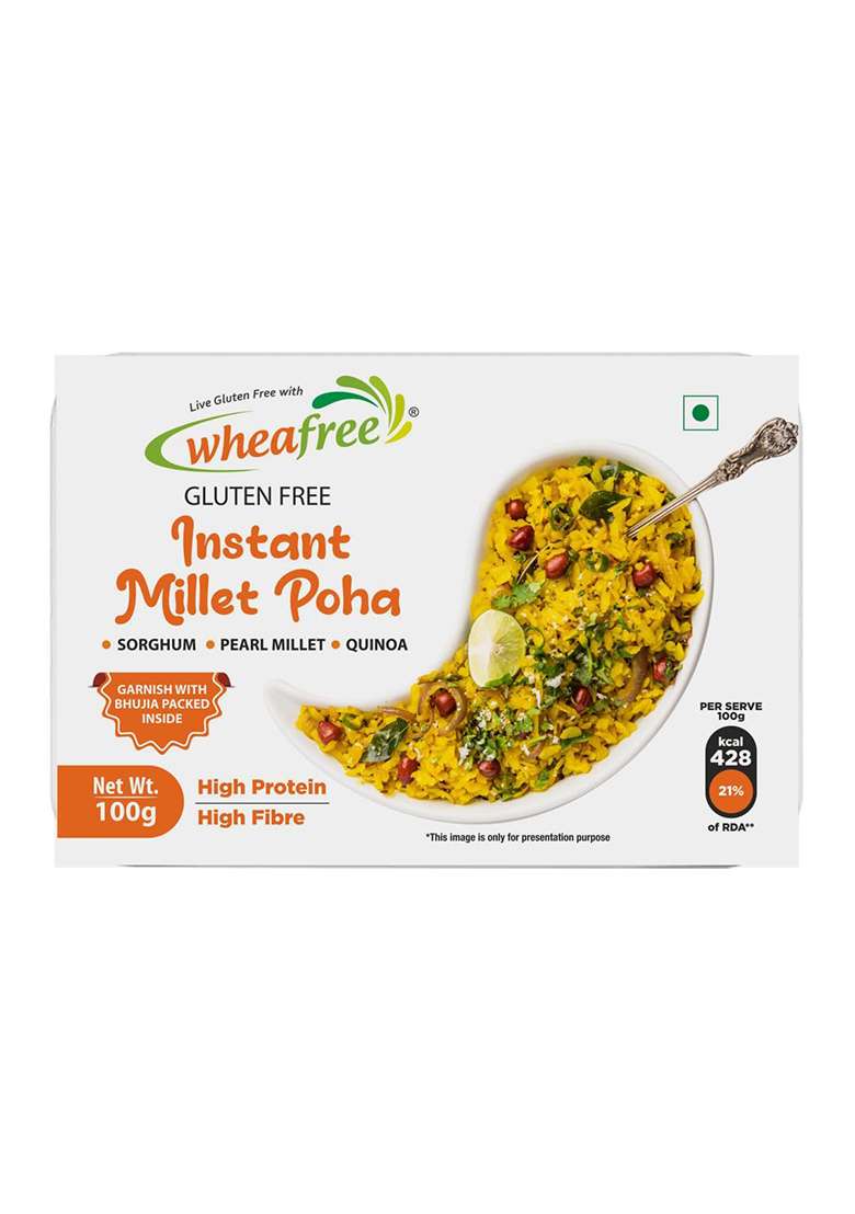 Wheafree Gluten Free Instant Ready To Eat Millet Poha Mix | High Protein And Fibre Breakfast | Readymade Snack In 2 Mins | Pack Of 3-125G Each - Indya