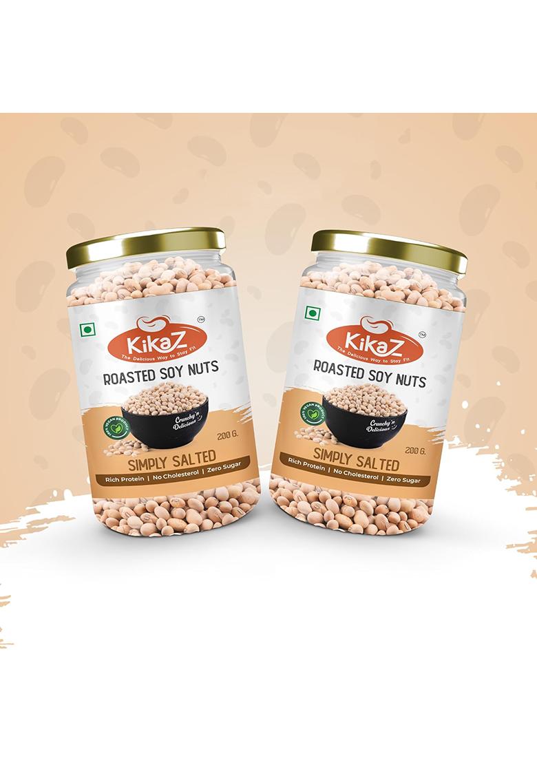 Kikaz Roasted Soyabean 400G Pack Of 2 Jar (200G Each) | Simply Salted Flavored | High Protein, Vegan & Gluten-Free | Roasted Not Fried |Tasty, Crunchy, Healthy Namkeen Snack | Roasted Soya Nuts