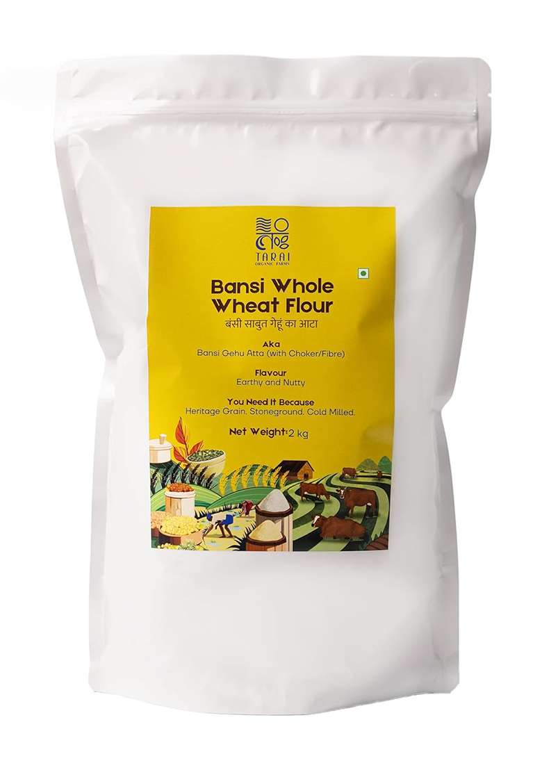Tarai Organic Farms | Bansi Whole Wheat Flour (2Kg) | Stoneground | Cold Milled | Naturally Grown | Additives/Preservatives Free - Indya