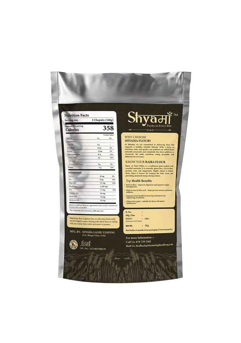 Shyama Bajra Flour, Pearl Millet Flour, Gluten-Free, Rich In Iron And Fibre (500G) - Indya