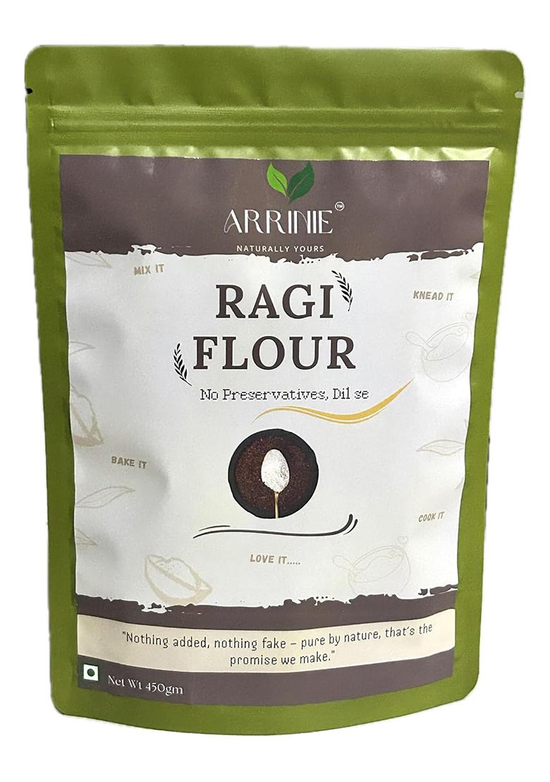 Arrinie Premium Ragi Flour (450G) | 100% Natural & Gluten-Free | Stone-Grounded Nachni Atta | Rich In Calcium, Iron & Fiber
