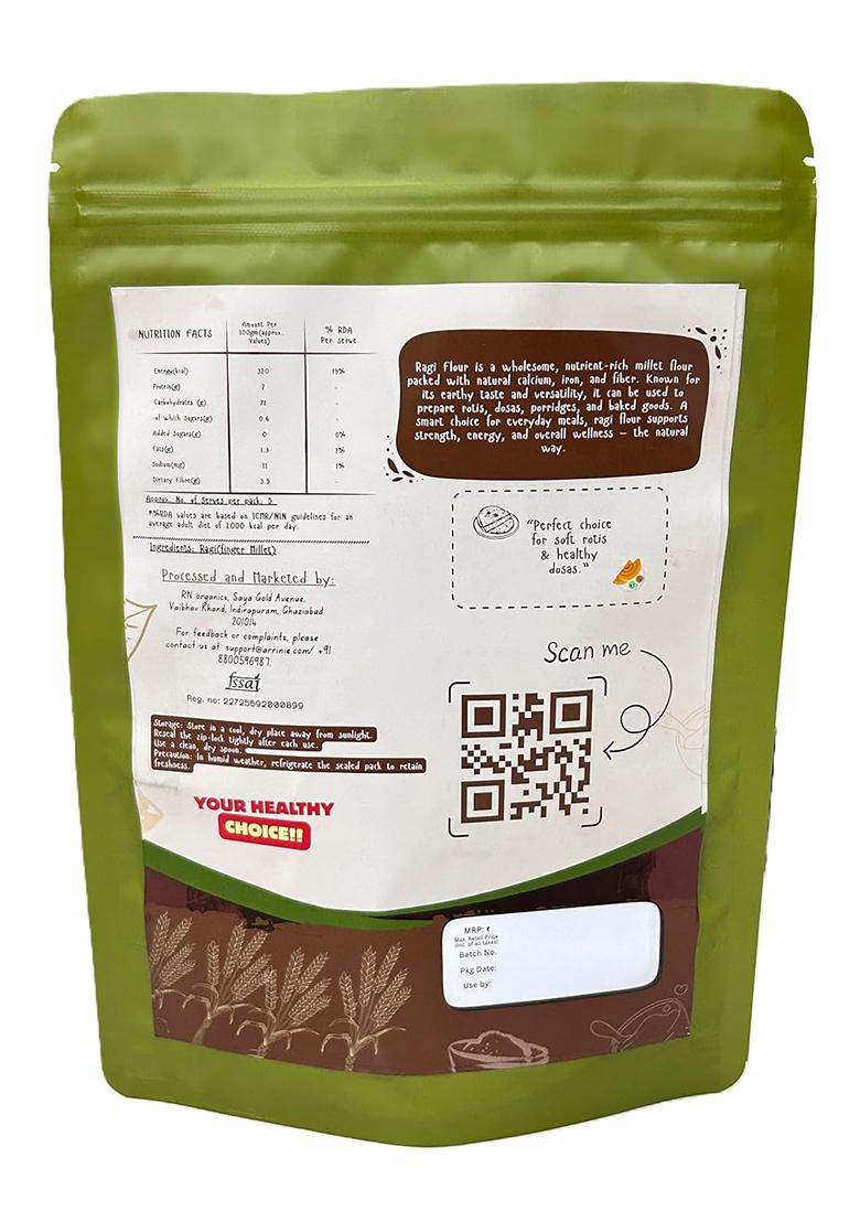 Arrinie Premium Ragi Flour (450G) | 100% Natural & Gluten-Free | Stone-Grounded Nachni Atta | Rich In Calcium, Iron & Fiber