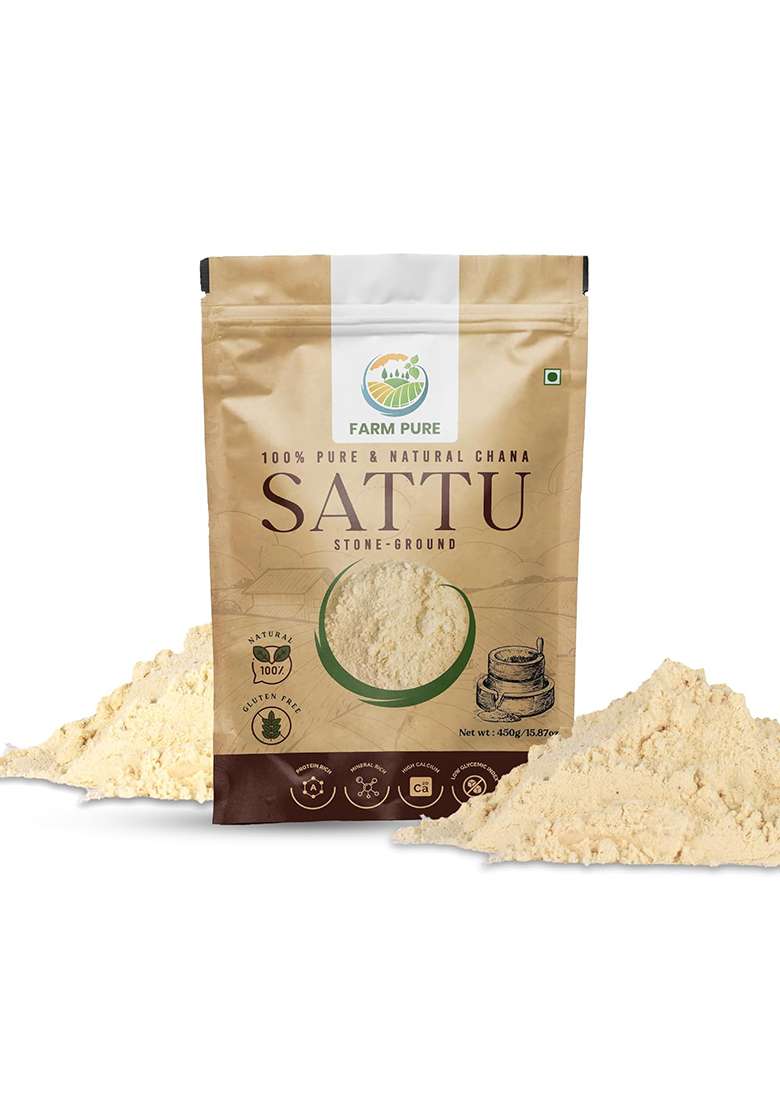 Farm Pure Roasted Chana Sattu Powder 450G X 1 Pack Natural High Protein Sattu Powder Organic For Drinking Glutenfree Energy Digestion Superfood - Indya