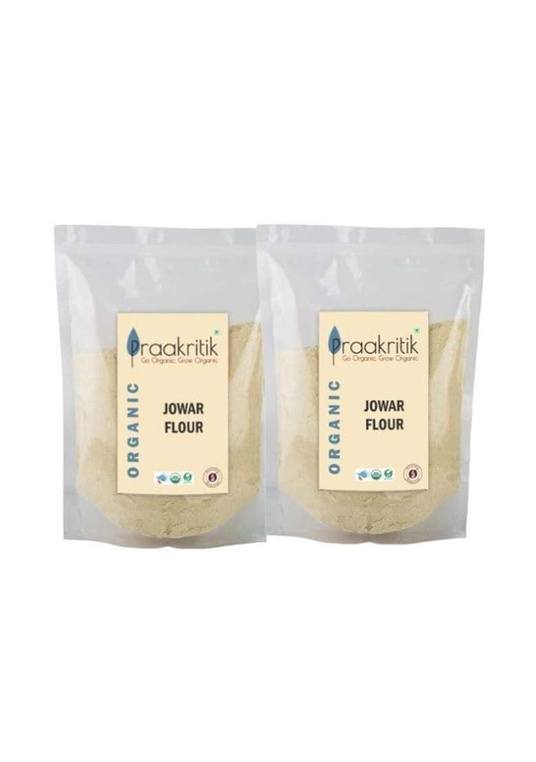Praakritik Organic Jowar Flour 1 Kg (2 X 500G Packs), Gluten-Free Sorghum Atta For Healthy Cooking - Indya
