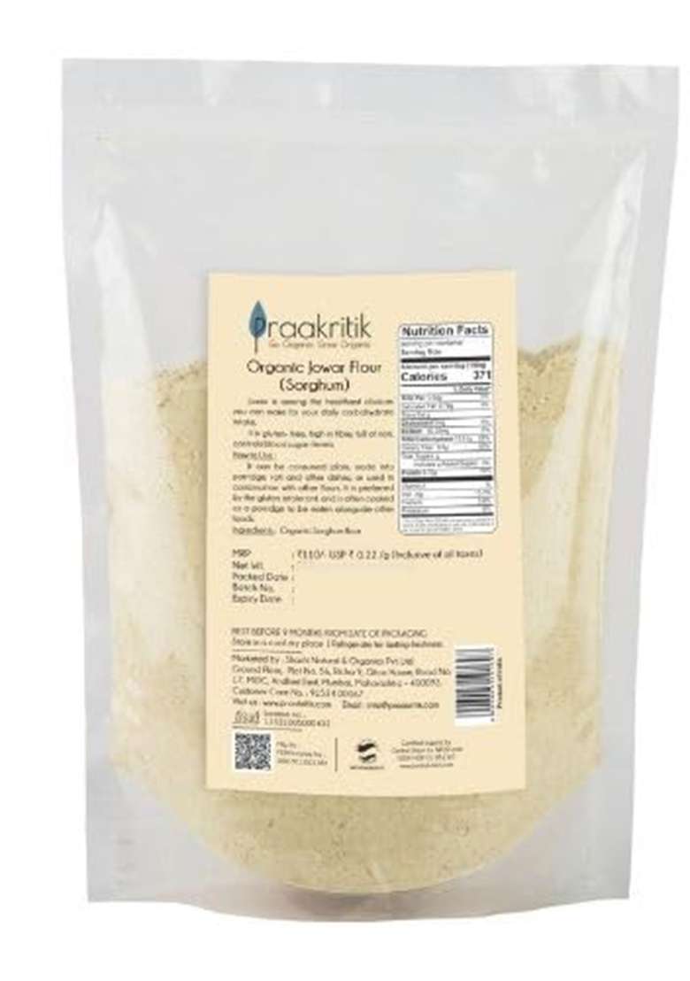 Praakritik Organic Jowar Flour 1 Kg (2 X 500G Packs), Gluten-Free Sorghum Atta For Healthy Cooking - Indya