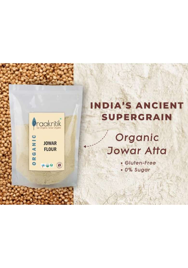 Praakritik Organic Jowar Flour 1 Kg (2 X 500G Packs), Gluten-Free Sorghum Atta For Healthy Cooking - Indya