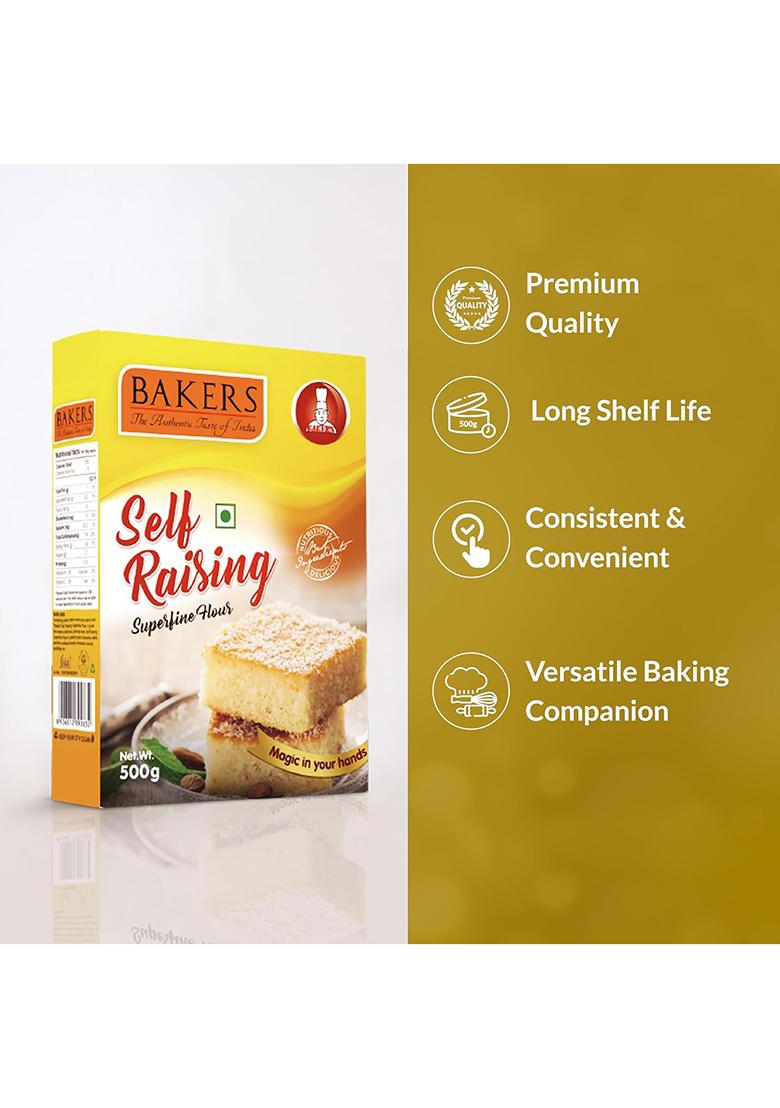 Bakers Self Raising Flour | Good For Cakes, Bread, Homebakers, Light & Heavy | Smooth & Lump Free Preparation | Tasty Snacks | Pack Of 3 (500 Gm X 3)
