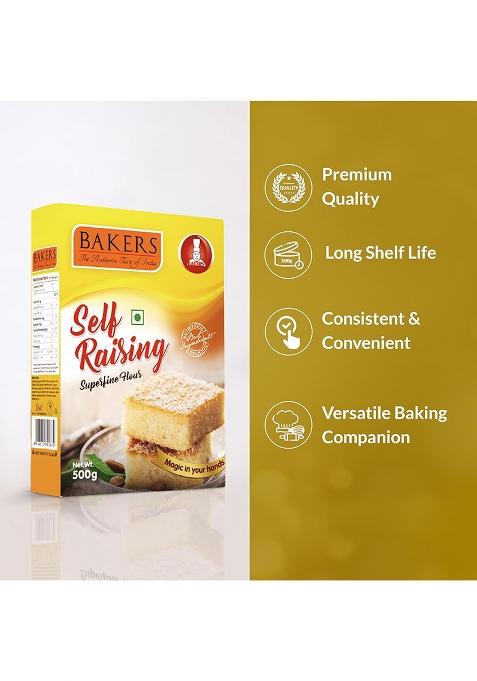Bakers Self Raising Flour | Good For Cakes, Bread, Homebakers, Light & Heavy | Smooth & Lump Free Preparation | Tasty Snacks | Pack Of 3 (500 Gm X 3)