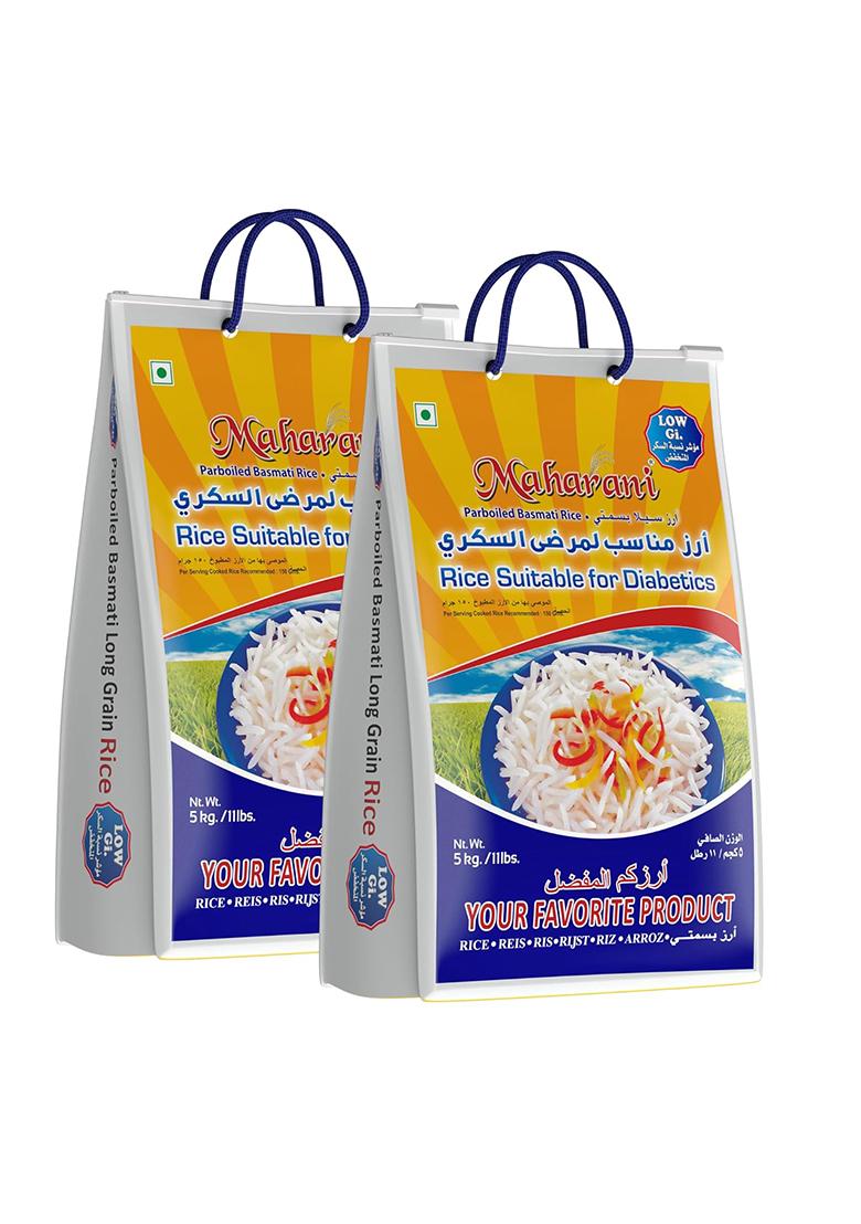 Maharani Rice Suitable For Diabetics Basmati Rice 5 Kg × 2 (Total 10 Kg) Diabetic Friendly With Lower G.I. Level | Long Grain, | Rich Aroma And Royal Taste