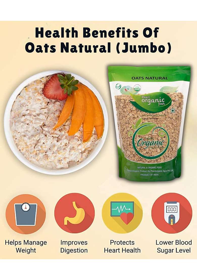 Pearl Organic Fresh Rolled Oats 800Gm | Gluten-Free And Organic | Premium Golden Rolled Oats With No Added Sugar | Healthy Wholegrain Food For Weight Management, Energy & Heart Health | Ideal For Breakfast & Diet Plans - Indya