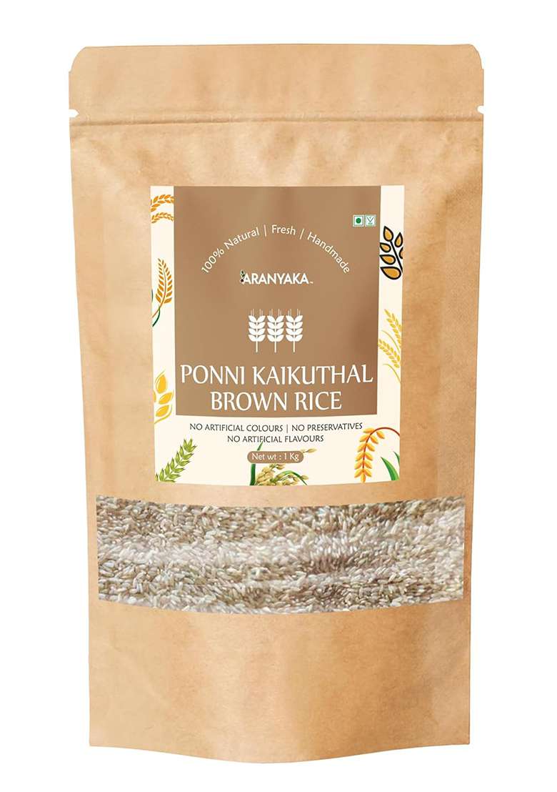 Aranyaka Ponni Kaikuthal (Hand-Pounded) Brown Rice (1Kg) | (Medium Grain,Unpolished, Boiled) | Brown Chawal | Loaded With Dietary Fiber And Nutrients| 1Kg - Indya
