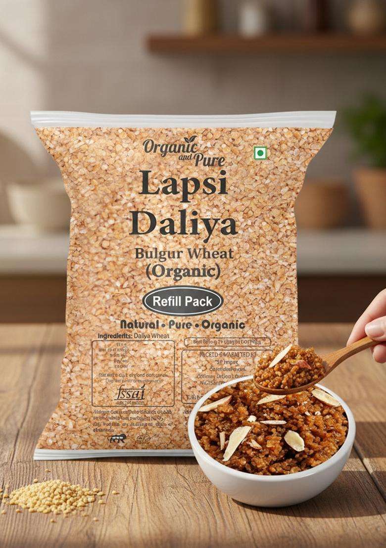 Organic And Pure Lapsi Dalia Wheat, Lapsi, Lapsi Rava, Lapsi Daliya, Lapsi Rava Small, Fada Lapsi, Lapsi Rawa Dalia, Broken Wheat Lapsi (Refill Pack) 400G - Indya