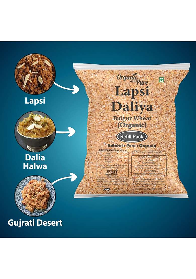 Organic And Pure Lapsi Dalia Wheat, Lapsi, Lapsi Rava, Lapsi Daliya, Lapsi Rava Small, Fada Lapsi, Lapsi Rawa Dalia, Broken Wheat Lapsi (Refill Pack) 400G - Indya