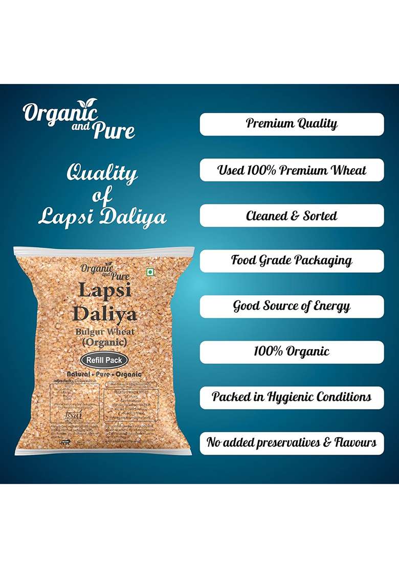 Organic And Pure Lapsi Dalia Wheat, Lapsi, Lapsi Rava, Lapsi Daliya, Lapsi Rava Small, Fada Lapsi, Lapsi Rawa Dalia, Broken Wheat Lapsi (Refill Pack) 400G - Indya