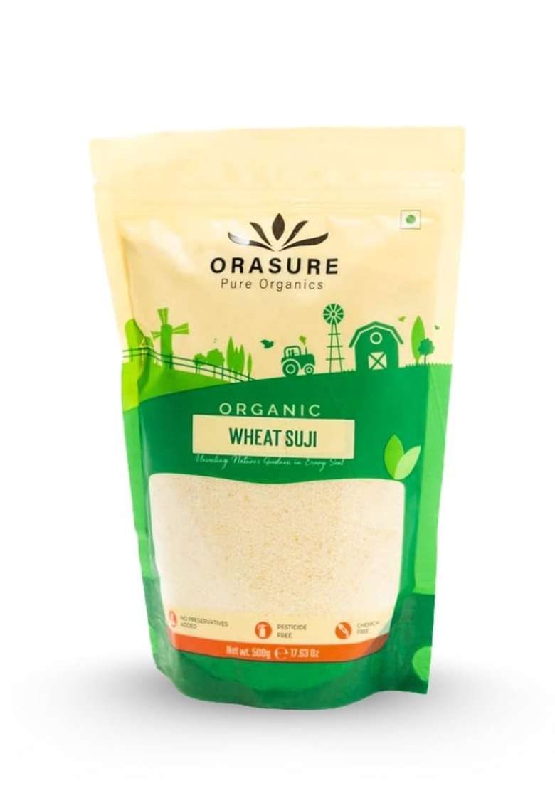Orasure Organic Wheat Suji - 500G (Pack Of 1) | High Fibre | Natural And Organic Suji | Purity In Every Spoon | Fine And Heart Healthy - Indya