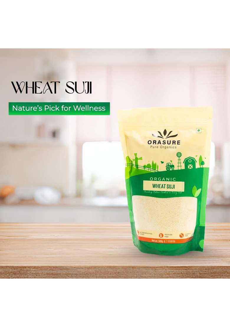 Orasure Organic Wheat Suji - 500G (Pack Of 1) | High Fibre | Natural And Organic Suji | Purity In Every Spoon | Fine And Heart Healthy - Indya