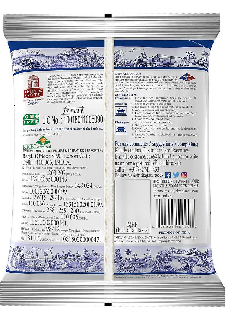 India Gate Basmati Rice Super, 1Kg - Indya