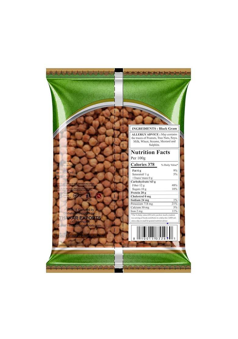Thakar Unpolished Kala Chana Big 1Kg (Black Gram) | Desi Chana | 100% Natural | High Protein Fiber | For Curry Sprouts Sabzi Vrat | Gluten Free - Indya