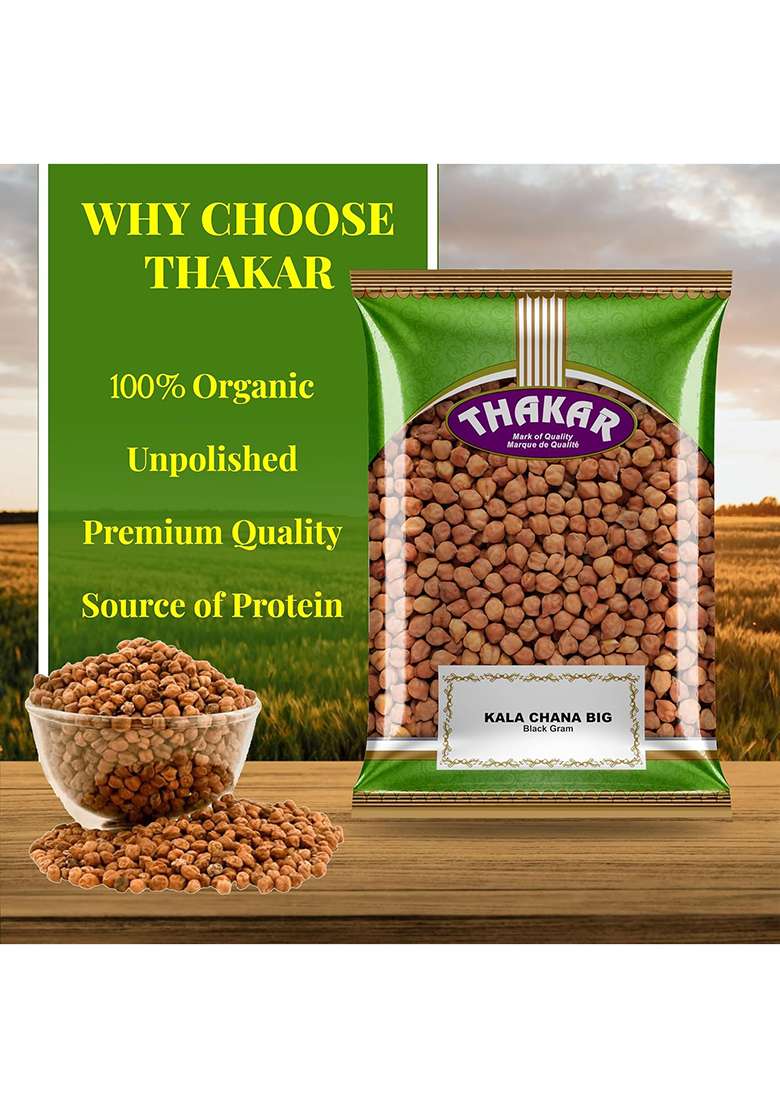 Thakar Unpolished Kala Chana Big 1Kg (Black Gram) | Desi Chana | 100% Natural | High Protein Fiber | For Curry Sprouts Sabzi Vrat | Gluten Free - Indya