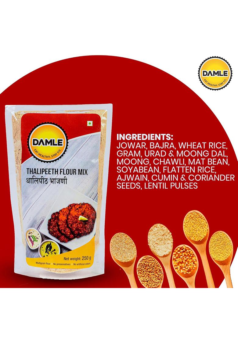Thalipeeth Bhajani Atta, Instant Thalipeeth Mix From Damle With 18 Healthy Grains, Protein-Rich Multi Grain Flour, No Preservatives, 500Gm Pack Of 2 (250Gm Each)