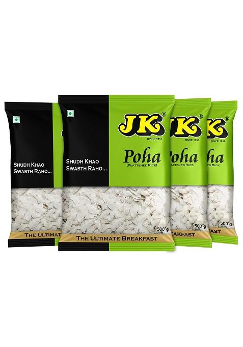 Jk Poha 500 Gm - Top-Quality High-Fibre Rice Flakes | Avalakki | Atukulu | Chiwda Flakes | Wholesome Breakfast Delight (Pack Of 4)
