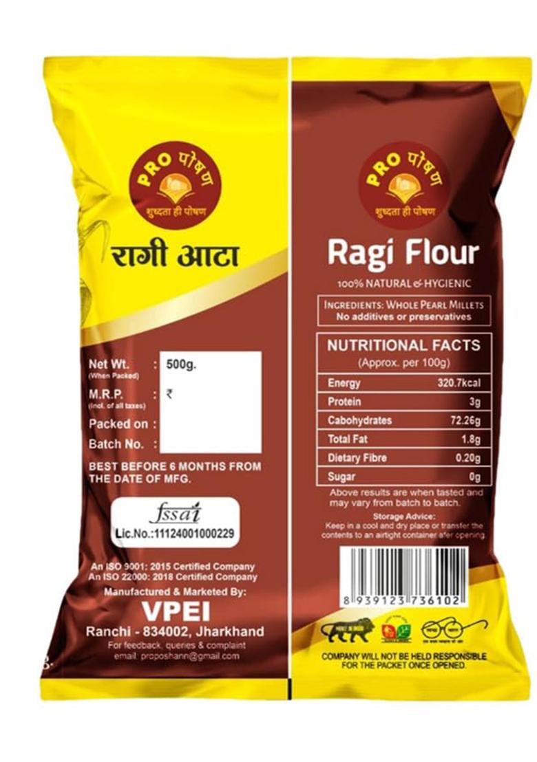 Pro Poshan Ragi Flour 500 Gm Pack Of 2 | 100% Pure & Natural | High In Fibre & Protein | Gluten-Free | Rich In Calcium & Iron