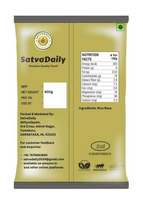 Satvadaily Rice Rava 400G | Akki Rave | Akki Tari | Raw Rice Upma Rava | Vari Nooka | Biyyam Upma Ravva | Chaval Sooji