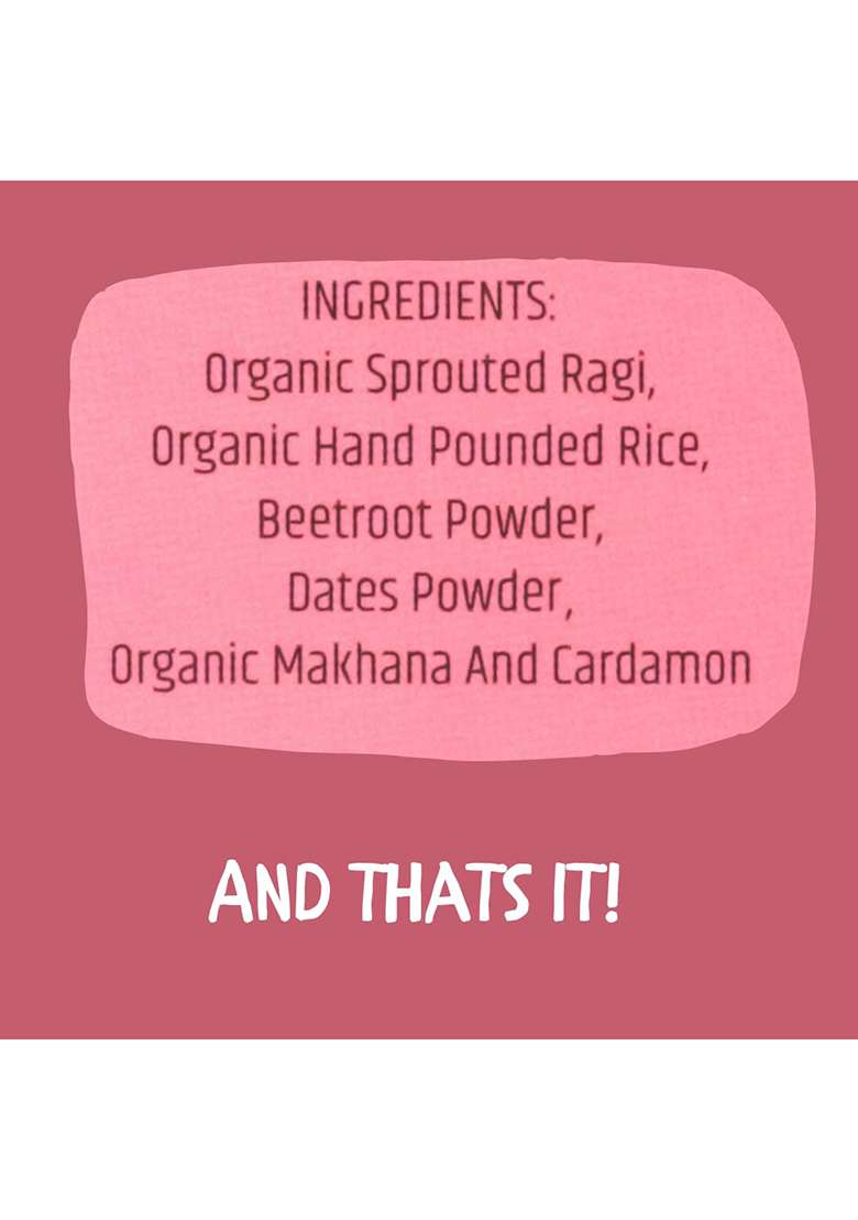 Daily Num Num Organic Sprouted Ragi Beetroot Porridge | No Salt, No Sugar Ragi Cereals | Sprouted Healthy Beetroot Baby Food Cereal | No Milk Powder | 200G Pack - Indya