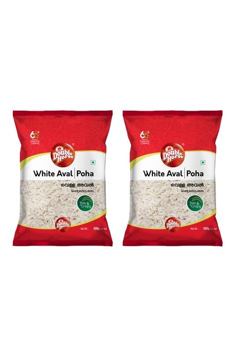 Double Horse White Aval-500 G (Pack Of 2) | White Rice Flakes| White Thin Poha