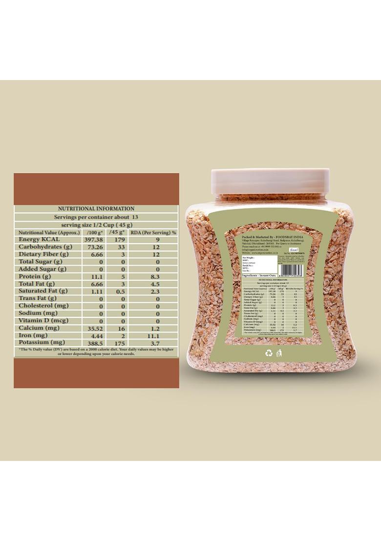 Organic Nation Instant Oats 600G | Whole Grain | High Protein & Fibre | Gluten-Free | Healthy Breakfast | Ideal For Overnight Oats, Smoothies & Baking | Vegan & Natural