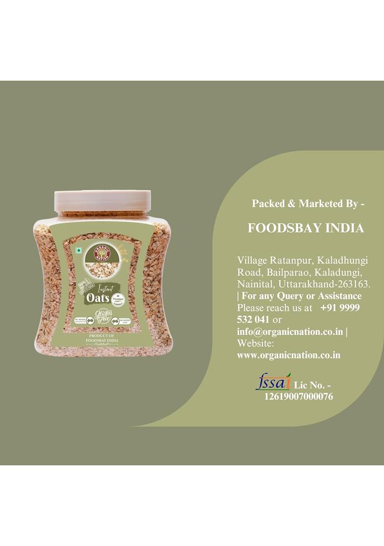 Organic Nation Instant Oats 600G | Whole Grain | High Protein & Fibre | Gluten-Free | Healthy Breakfast | Ideal For Overnight Oats, Smoothies & Baking | Vegan & Natural