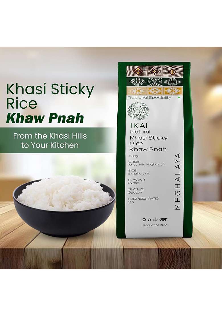 Ikai Natural Khasi Sticky Rice 500Gm Unpolished Traditional Rice From Meghalaya | Heritage Supergrain Naturally Grown - Indya