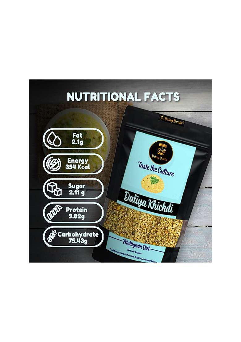 Being Bania Premium Multigrain Daliya With No Wheat | 100% Natural | High Fiber With Rolled Oats Sorghum And 8+ Grains | Healthy Dalia Khichdi | Diet Food, 210 Gram - Indya