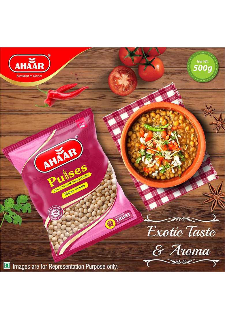 Ahaar Premium Nutritious Matar White/Peas 500 G - Indya