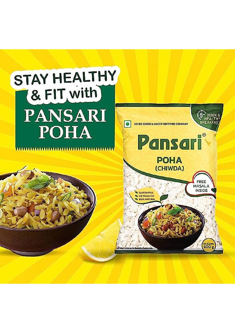 Pansari Thick Poha/Chiwda With Free Masala 500G (500G (Pack Of 3))