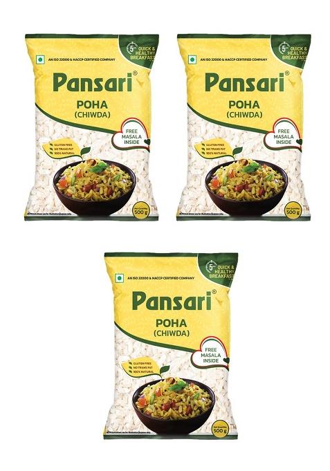 Pansari Thick Poha/Chiwda With Free Masala 500G (500G (Pack Of 3))