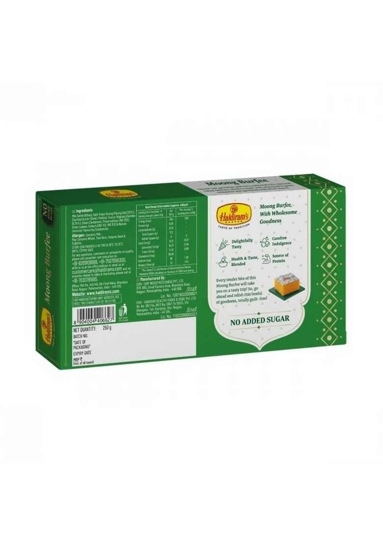 Haldirams Moong Burfee -No Added Sugar (250 G) - Indya