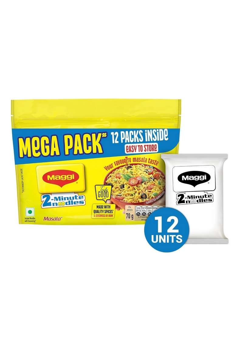 Maggi 2-Minute Masala Instant Noodles | 840/900g (Pack of 12) - Indya