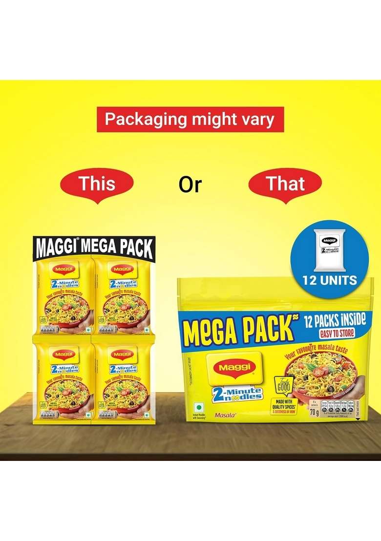 Maggi 2-Minute Masala Instant Noodles | 840/900g (Pack of 12) - Indya