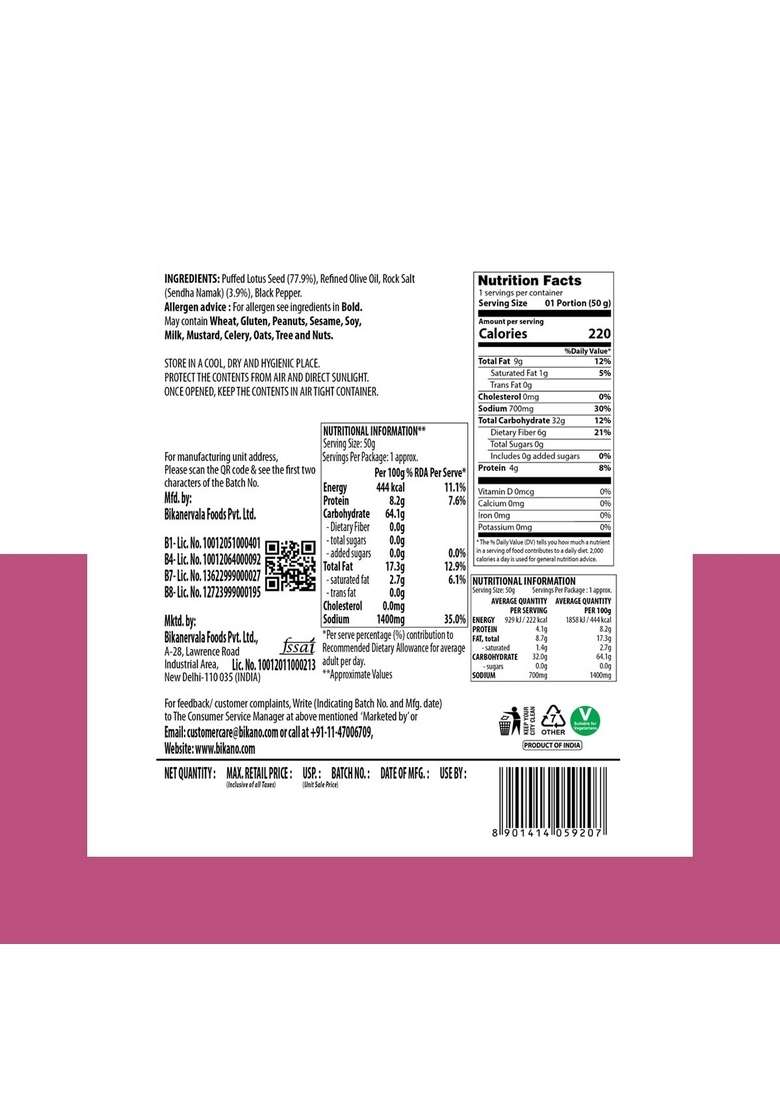Bikano Makhana Himalayan Salt – 50g - Indya