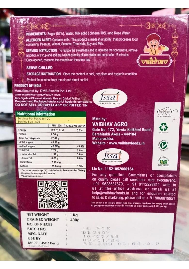 Vaibhav Sweets Rasgulla with Caricature Print – 1kg